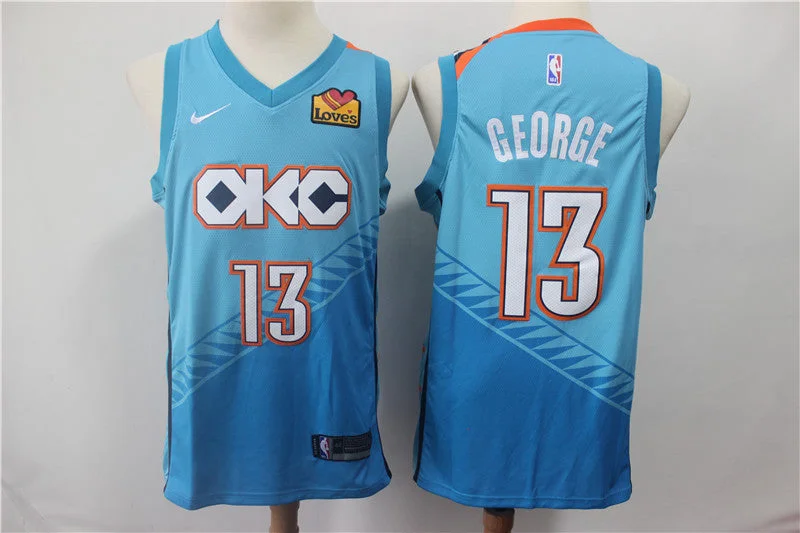 Basketball Jersey For Professional Players-Thunder 13 Paul George Turquoise Light Blue City Edition Swingman Basketball Jersey