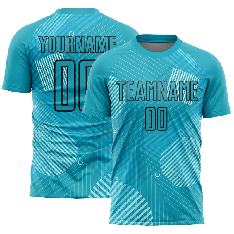 Football Jersey For All Types Of Play-Custom Aqua Black Lines Sublimation Soccer Uniform Jersey