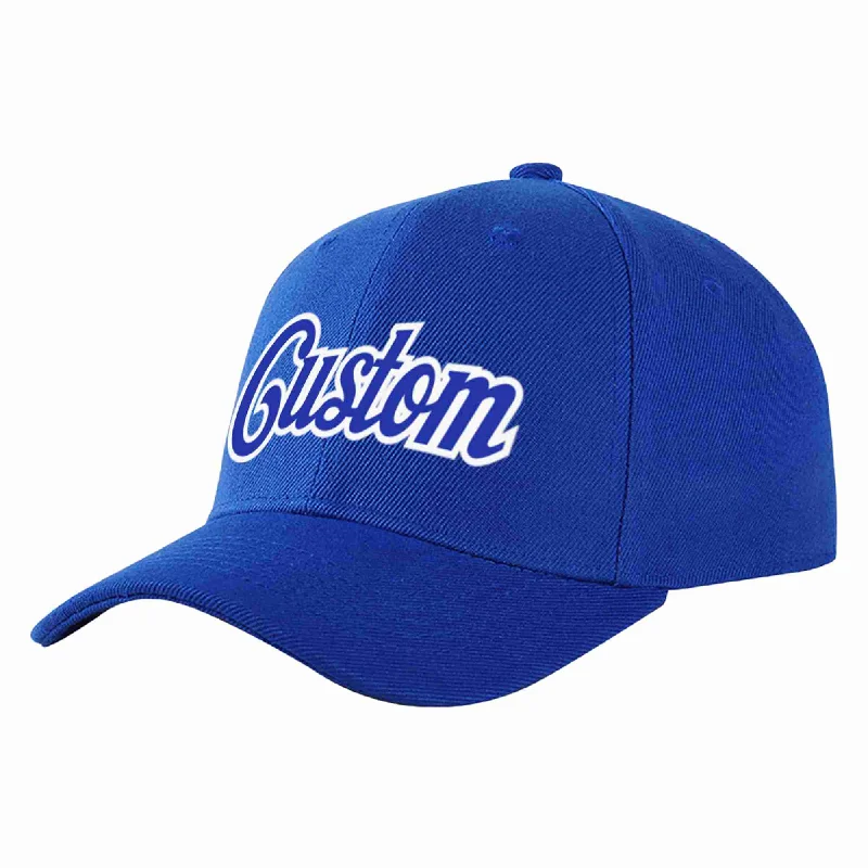 Baseball Cap For Enthusiasts-Custom Royal Royal-White Curved Eaves Sport Baseball Cap Design for Men/Women/Youth