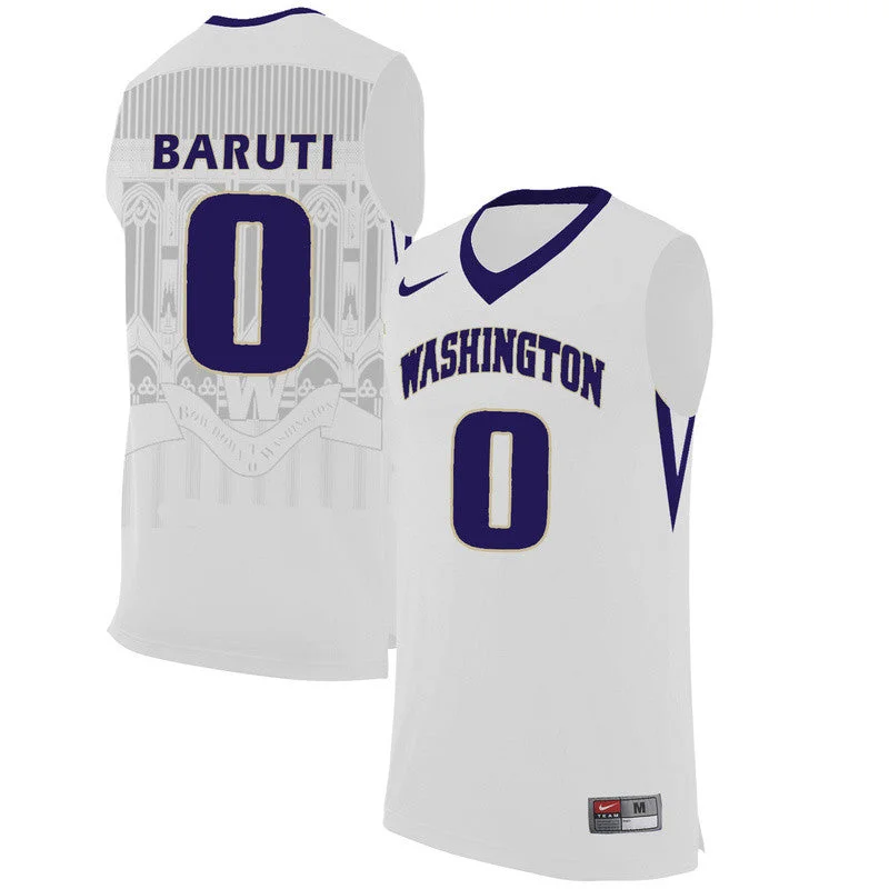 Custom Basketball Jersey Online-Washington Huskies 0 Bitumba Baruti White College Basketball Basketball Jersey