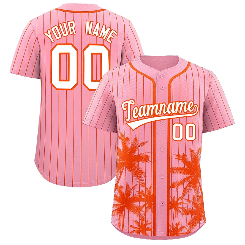 Pro Football Jersey-NBA Basketball Jersey-Alternate Baseball Jersey-Custom Light Pink Orange Pinstripe Coconut Tree Pattern Authentic Baseball Jersey