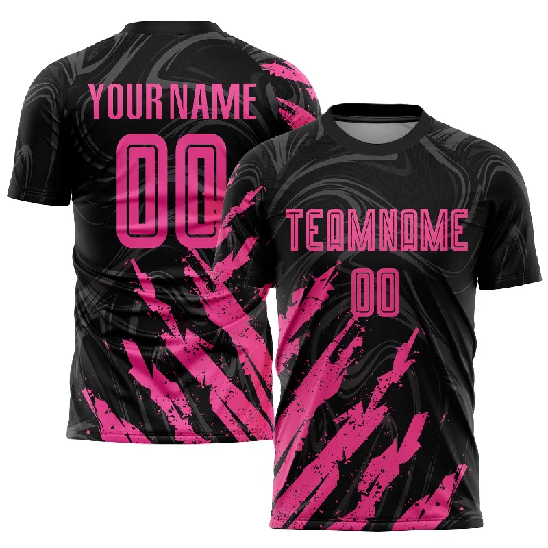 Football Jersey With Player Photos-Custom Black Pink Sublimation Soccer Uniform Jersey