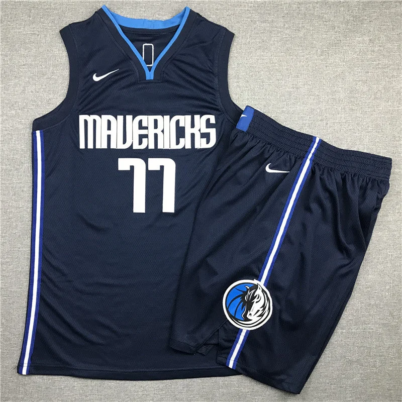 Customizable Basketball Jersey-Mavericks 77 Luka Doncic Navy Swingman Basketball Jersey(With Shorts)