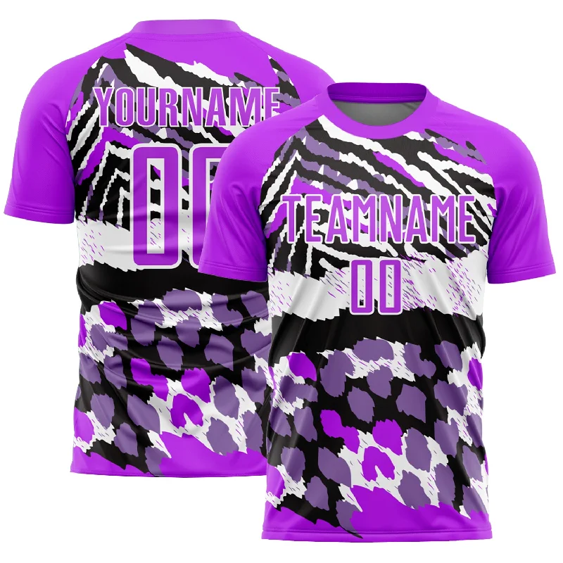 Football Jersey For Signature Collections-Custom Purple Black-White Animal Print Sublimation Soccer Uniform Jersey