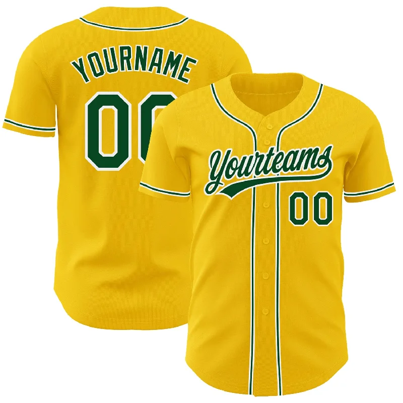 Football Jersey With Tournament Design-Basketball Jersey With Official Team Uniform-Baseball Jersey With Championship Trophy-Custom Yellow Green-White Authentic Baseball Jersey