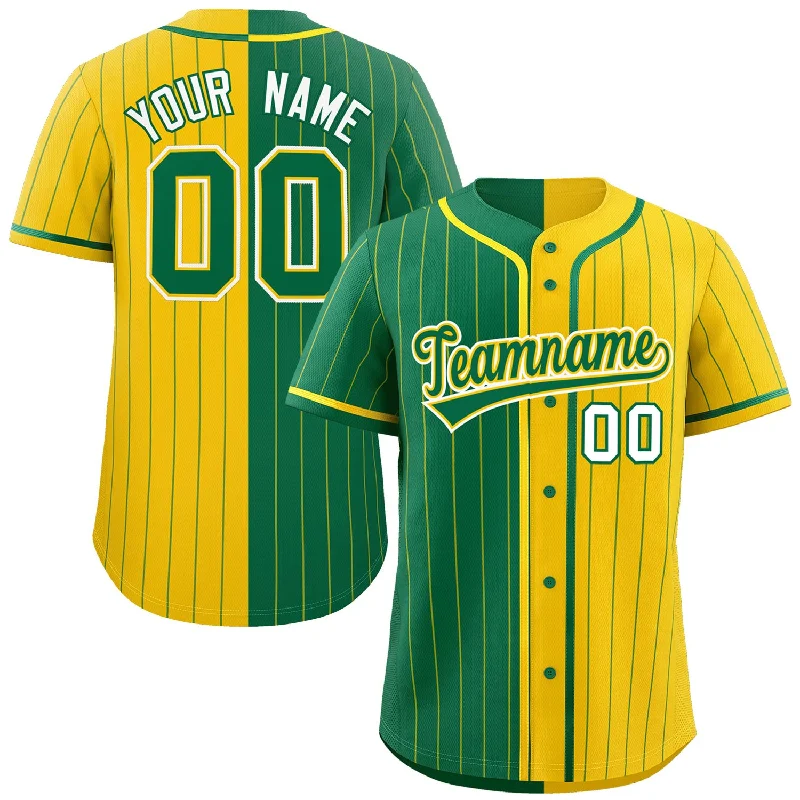 Football Jersey With Funny Graphics-Basketball Jersey With Funny Graphics-Baseball Jersey For Women-Custom Kelly Green Gold Two Tone Striped Fashion Authentic Baseball Jersey