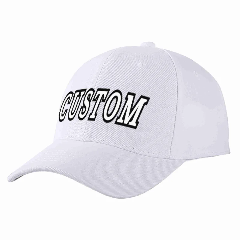 Windproof Baseball Cap-Custom White White-Black Curved Eaves Sport Baseball Cap Design for Men/Women/Youth