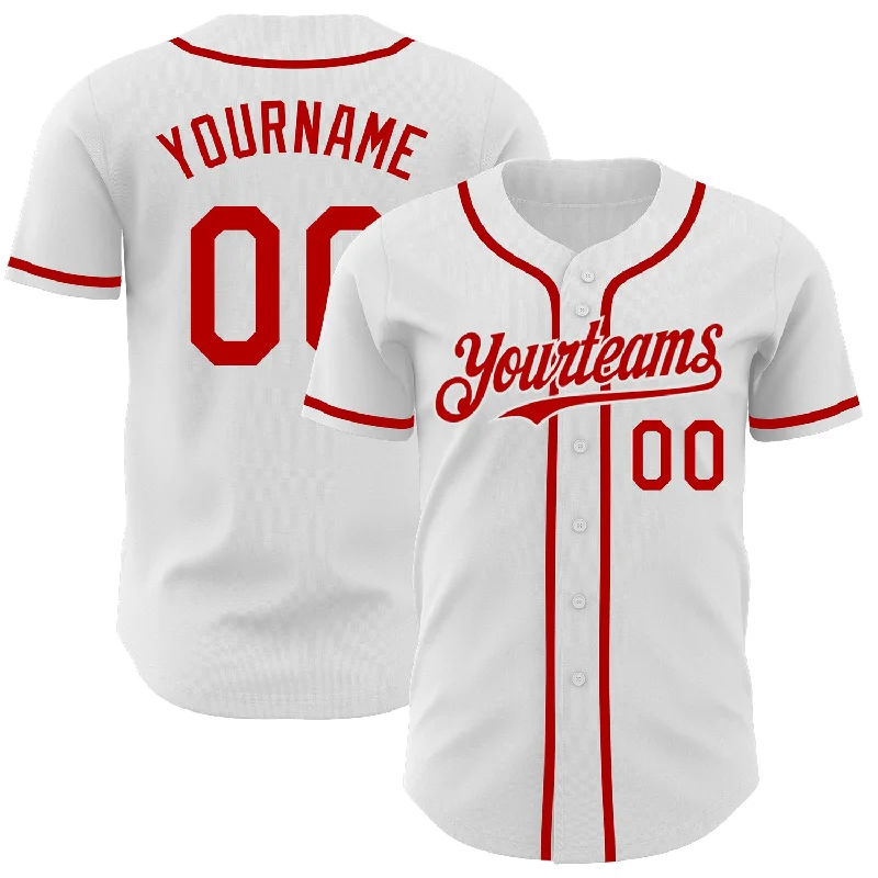 Football Jersey With Sweat-Wicking Technology-Basketball Jersey With Sweat-Wicking Technology-Baseball Jersey With Comic Style-Custom White Red Authentic Baseball Jersey