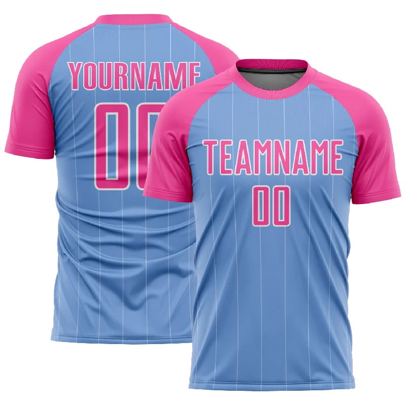 Football Jersey For Football Fans-Custom Light Blue Pink-White Pinstripe Sublimation Soccer Uniform Jersey