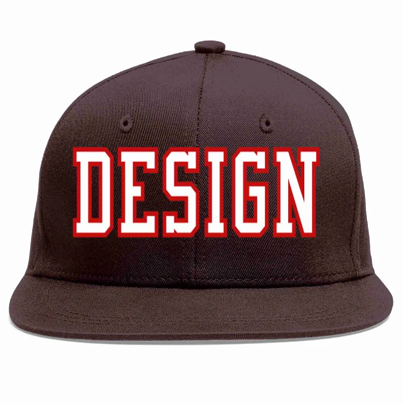 Low Profile Baseball Cap-Custom Brown White-Red Flat Eaves Sport Baseball Cap Design for Men/Women/Youth