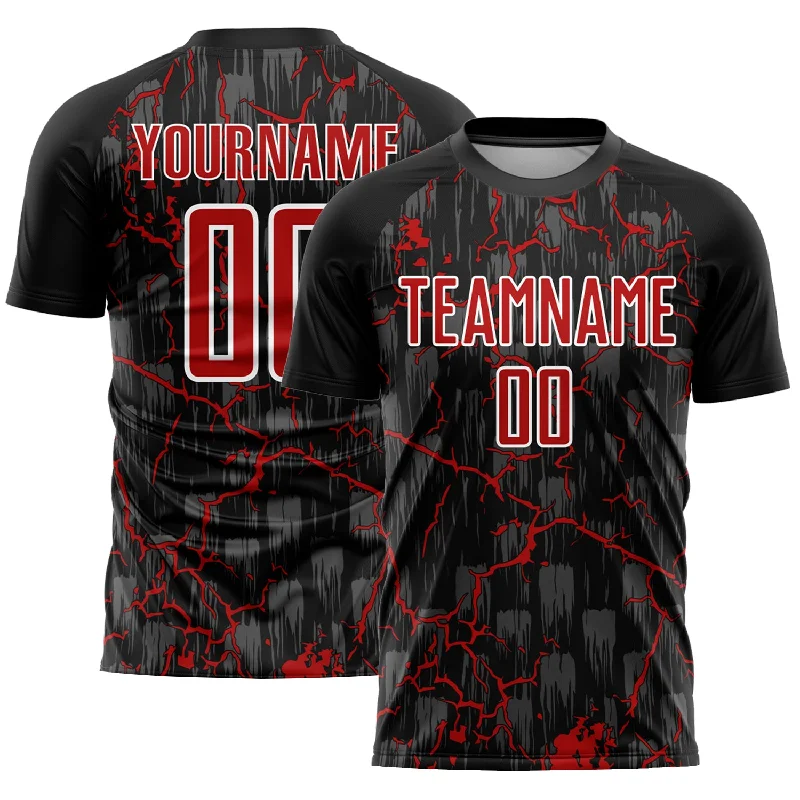 Vintage Football Jersey-Custom Black Red-White Lightning Sublimation Soccer Uniform Jersey