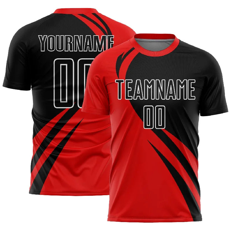 Football Jersey Made In USA-Custom Red Black-White Curve Lines Sublimation Soccer Uniform Jersey