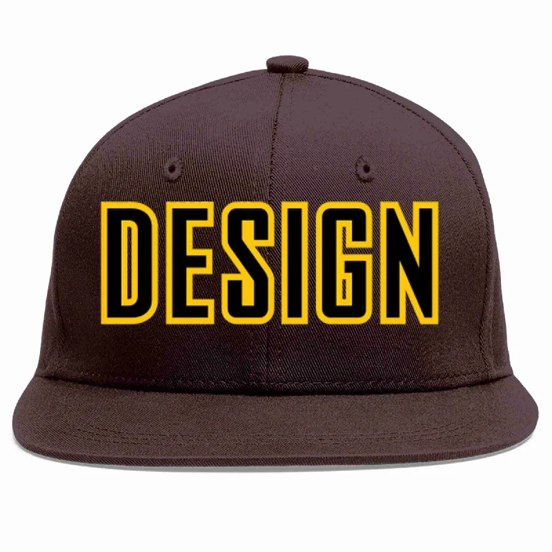 Meditation Baseball Cap-Custom Brown Black-Gold Flat Eaves Sport Baseball Cap Design for Men/Women/Youth