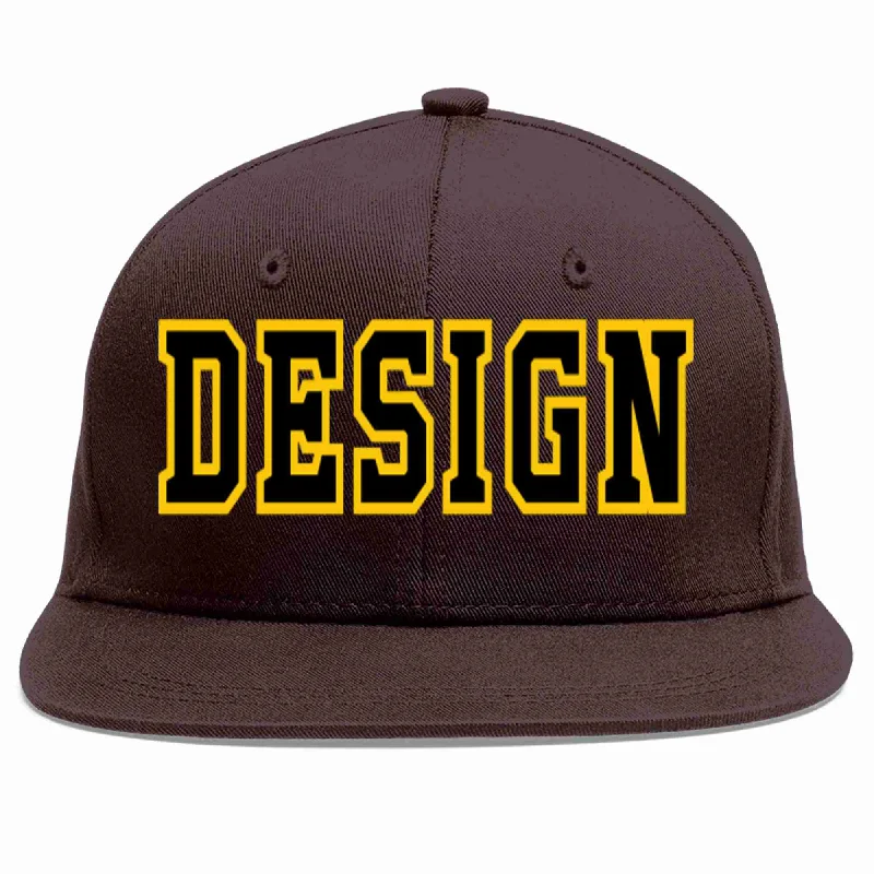 Exclusive Baseball Cap-Custom Brown Black-Gold Flat Eaves Sport Baseball Cap Design for Men/Women/Youth