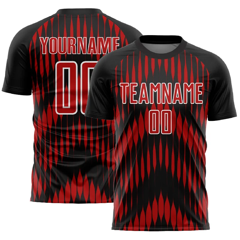 Football Jersey For Home Games-Custom Black Red-White Abstract Triangle Sublimation Soccer Uniform Jersey