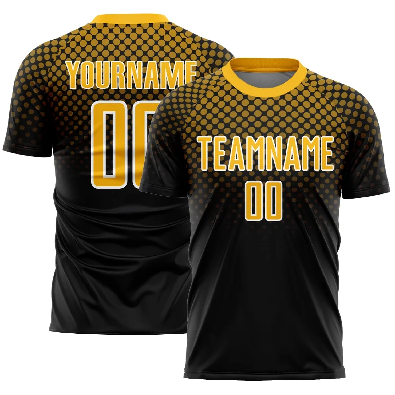 Football Jersey For Cold Weather Play-Custom Black Gold-White Halftone Dots Sublimation Soccer Uniform Jersey