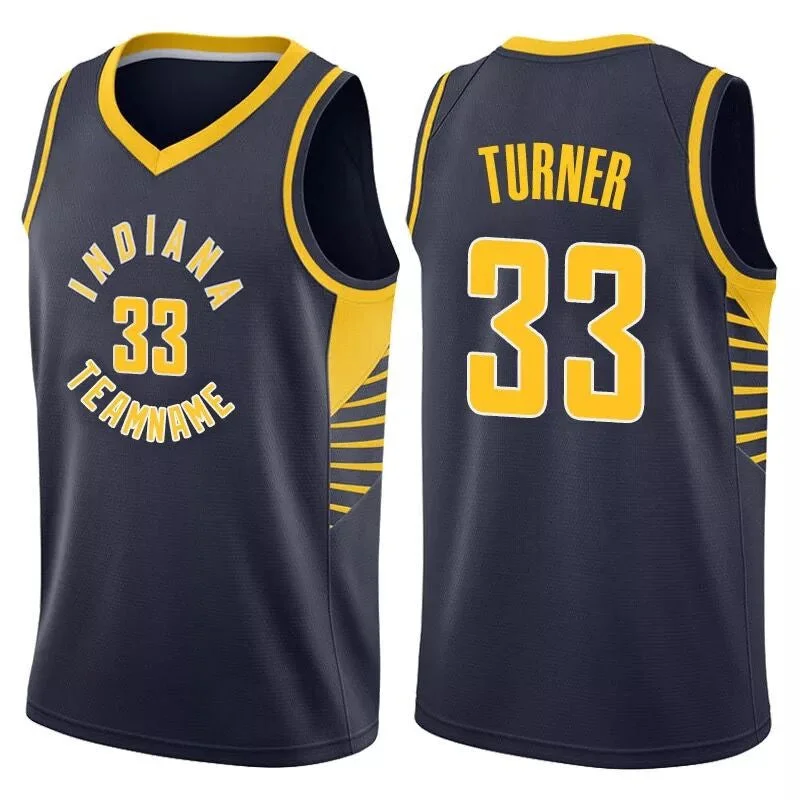 Basketball Jersey With Minimalist Design-Pacers 33 Myles Turner Navy Fast Break Basketball Jersey