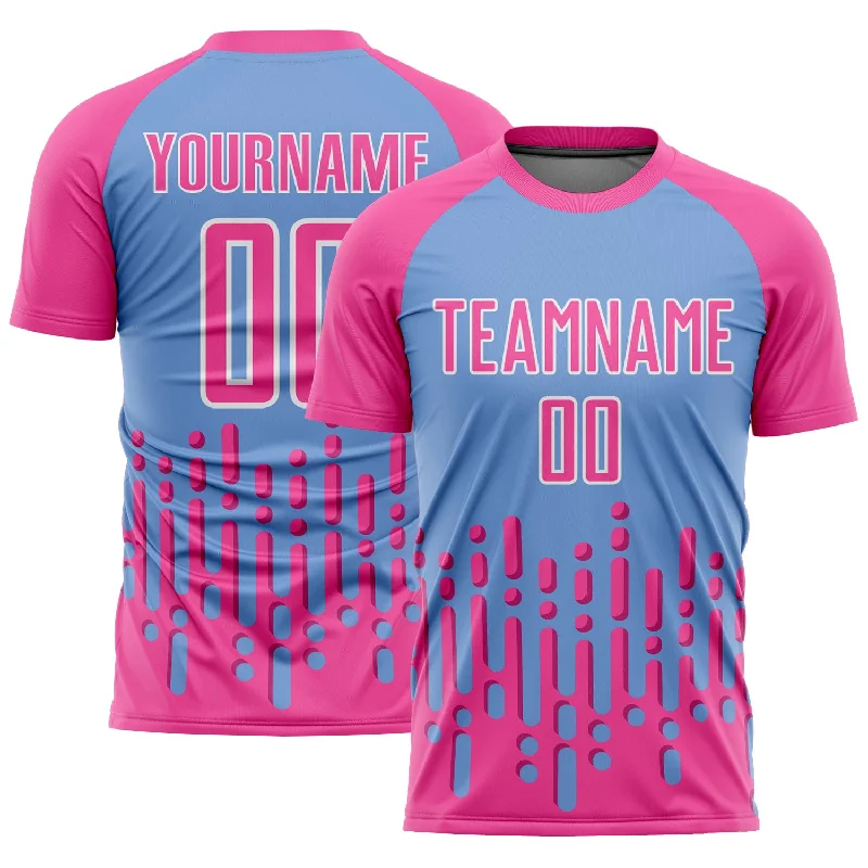 Football Jersey With Lightweight Material-Custom Pink Light Blue-White Abstract Fluid Wave Sublimation Soccer Uniform Jersey