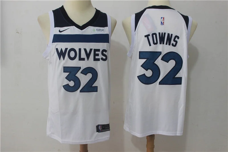 Basketball Jersey Sleeveless-Timberwolves 32 Karl-Anthony Towns White Swingman Basketball Jersey