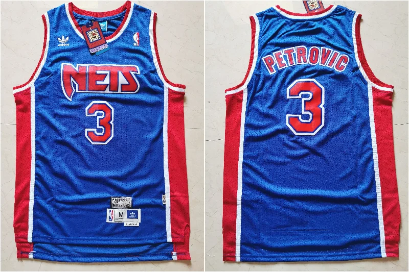 Basketball Jersey With Sublimation Printing-Nets 3 Drazen Petrovic Blue Hardwood Claasics Basketball Jersey