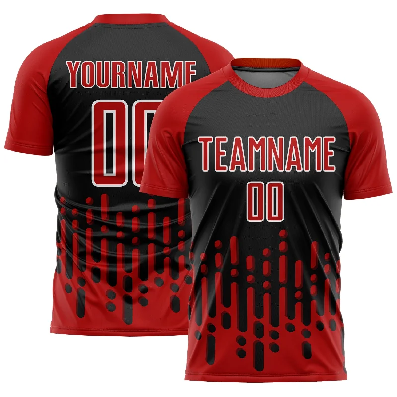 Football Jersey With Unique Patterns-Custom Red Black-White Abstract Fluid Wave Sublimation Soccer Uniform Jersey