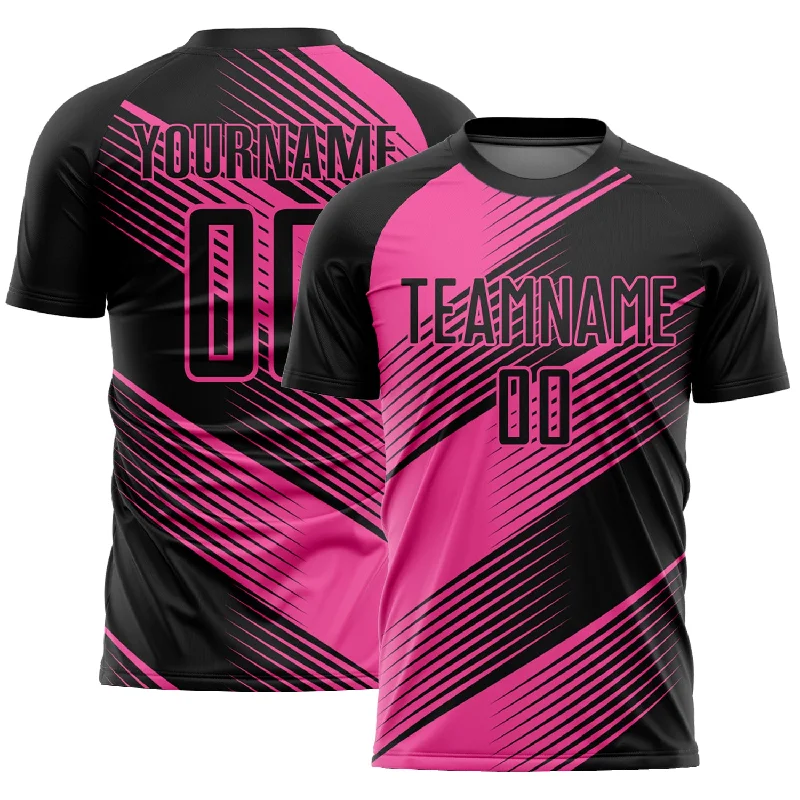 Football Jersey For Special Occasions-Custom Black Pink Line Sublimation Soccer Uniform Jersey