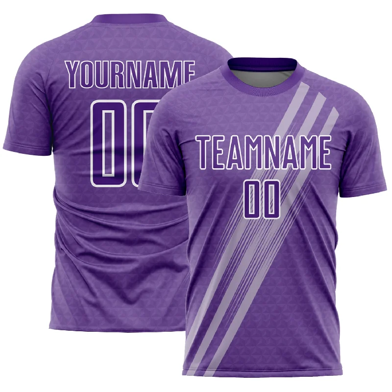 Football Jersey With Player Photos-Custom Purple White Diagonal Lines Sublimation Soccer Uniform Jersey