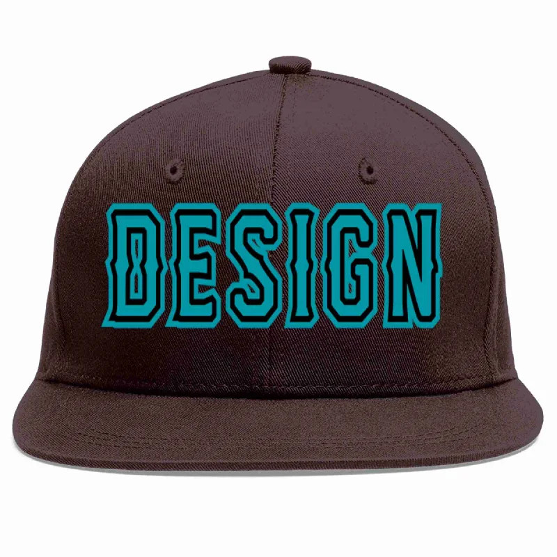 Compact Baseball Cap-Custom Brown Aqua-Black Flat Eaves Sport Baseball Cap Design for Men/Women/Youth