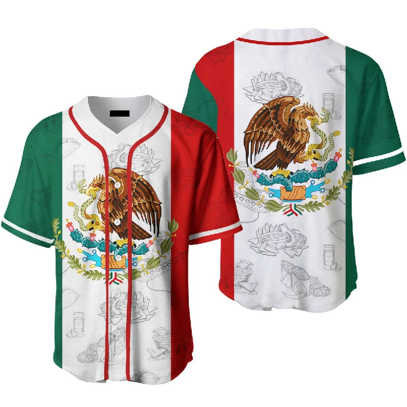 Football Jersey With Light Fabric-Basketball Jersey With Light Fabric-Baseball Jersey With Team Mascot-Mexican Mexico Flag Baseball Jerseys For Men & Women, Flag Mexico Shirt