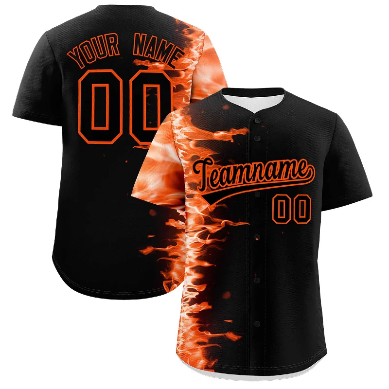 Football Jersey With Stitched Numbers-Basketball Jersey With Stitched Numbers-Baseball Jersey With Bold Colors-Custom Black Personalized 3D Flame Design Authentic Baseball Jersey