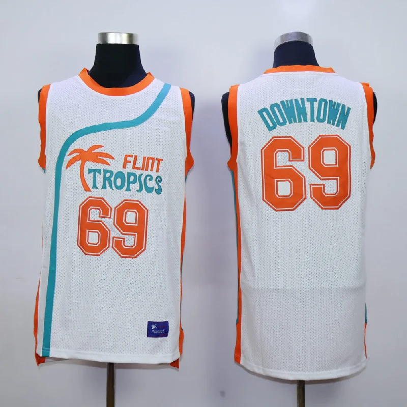 Basketball Jersey For City Leagues-Flint Tropics 69 Downtown White Semi Pro Movie Stitched Basketball Basketball Jersey