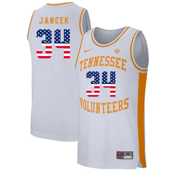 Basketball Jersey With Minimalist Design-Tennessee Volunteers 34 Brock Jancek White USA Flag College Basketball Basketball Jersey