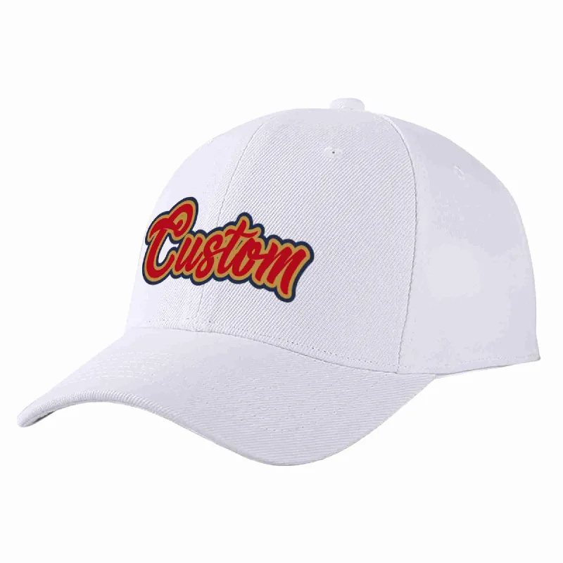 Retro Baseball Cap-Custom White Red-Old Gold Curved Eaves Sport Baseball Cap Design for Men/Women/Youth