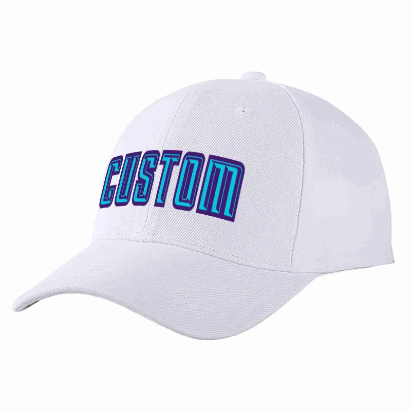 Premium Baseball Cap-Custom White Light Blue-Purple Curved Eaves Sport Baseball Cap Design for Men/Women/Youth