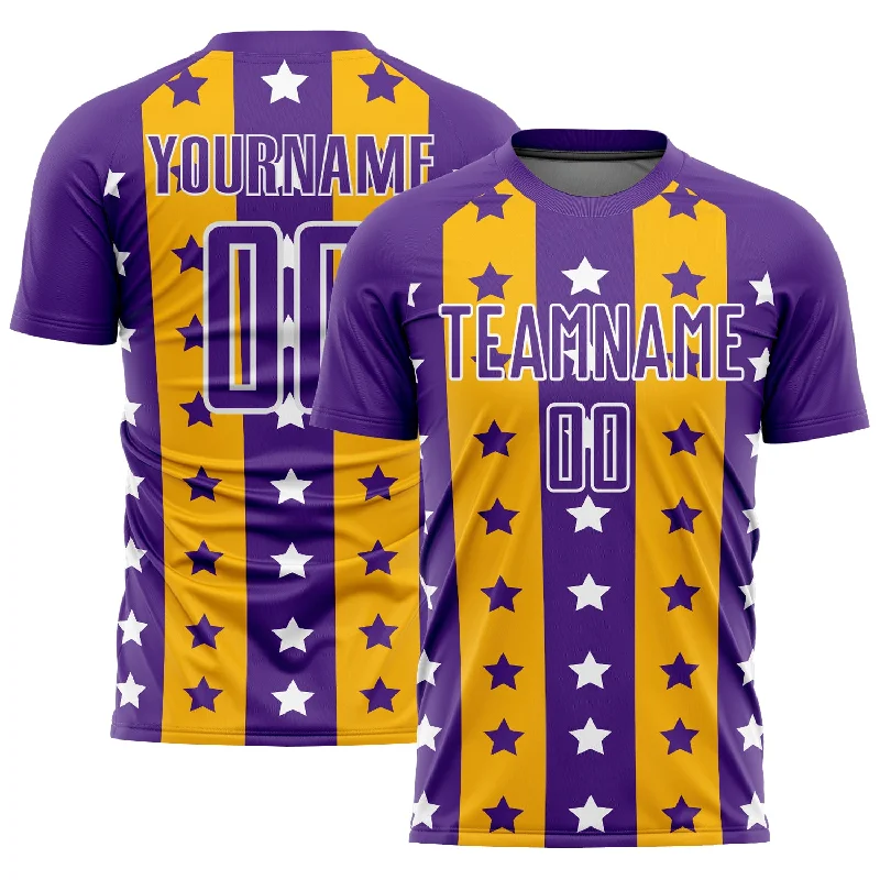 Football Jersey For Football Tournaments-Custom Purple Gold-White Stars And Stripes Sublimation Soccer Uniform Jersey