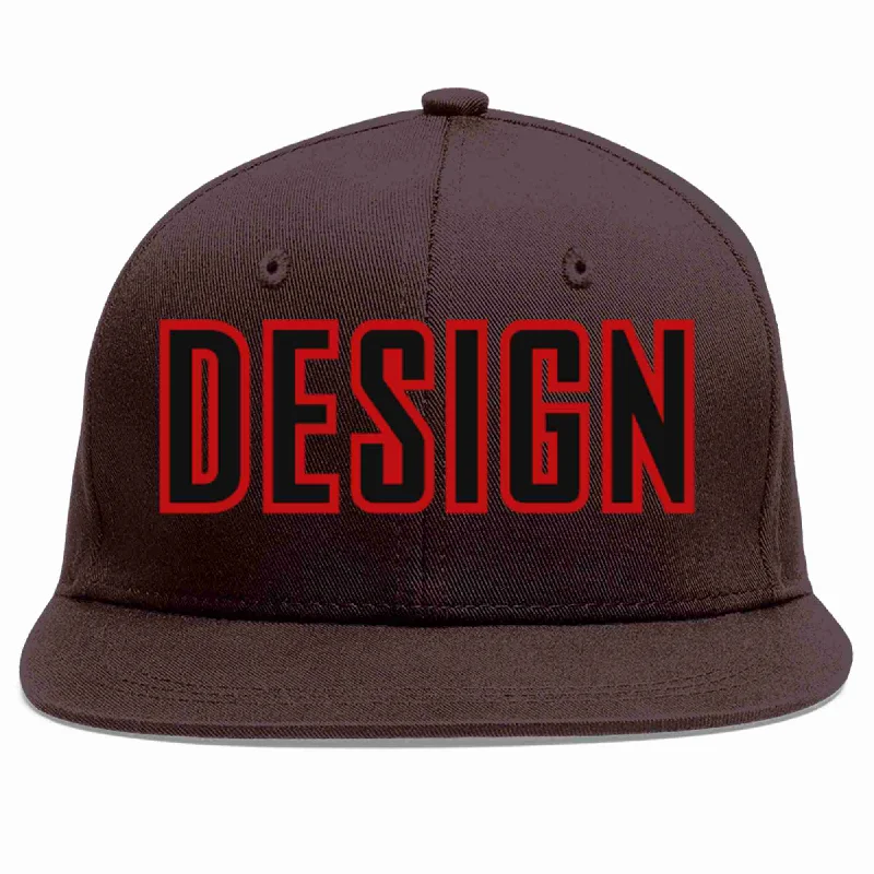 Protest Baseball Cap-Custom Brown Black-Red Flat Eaves Sport Baseball Cap Design for Men/Women/Youth