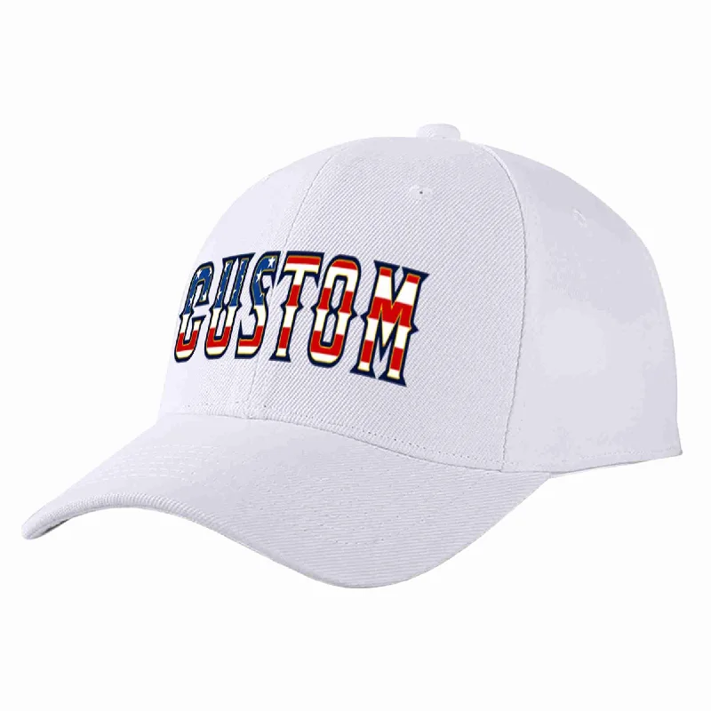 Baseball Cap For Men-Custom White Vintage USA Flag-Gold Curved Eaves Sport Baseball Cap Design for Men/Women/Youth