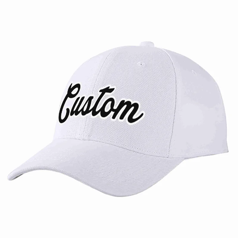 Structured Baseball Cap-Custom White Black-White Curved Eaves Sport Baseball Cap Design for Men/Women/Youth