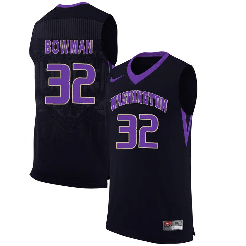 Basketball Jersey For Comfortable Wear-Washington Huskies 32 Greg Bowman Black College Basketball Basketball Jersey