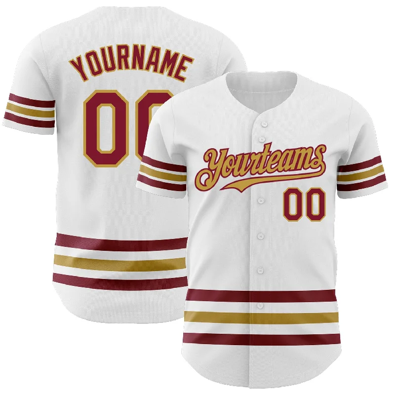 Alternate Football Jersey-Alternate Basketball Jersey-Team Baseball Jersey-Custom White Crimson-Old Gold Line Authentic Baseball Jersey