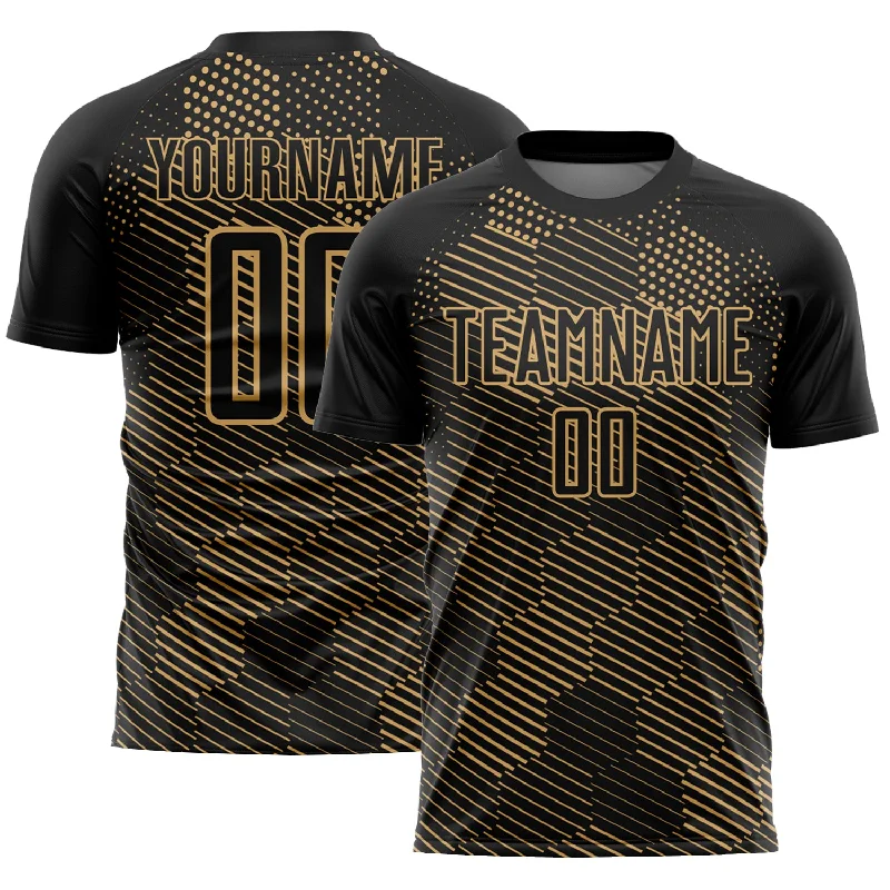 Football Jersey For Professional Wear-Custom Black Old Gold Abstract Hexagon Sublimation Soccer Uniform Jersey