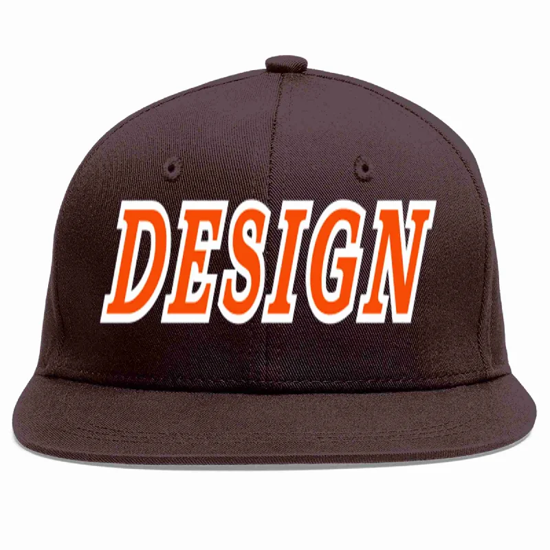 Country Music Baseball Cap-Custom Brown Orange-White Flat Eaves Sport Baseball Cap Design for Men/Women/Youth