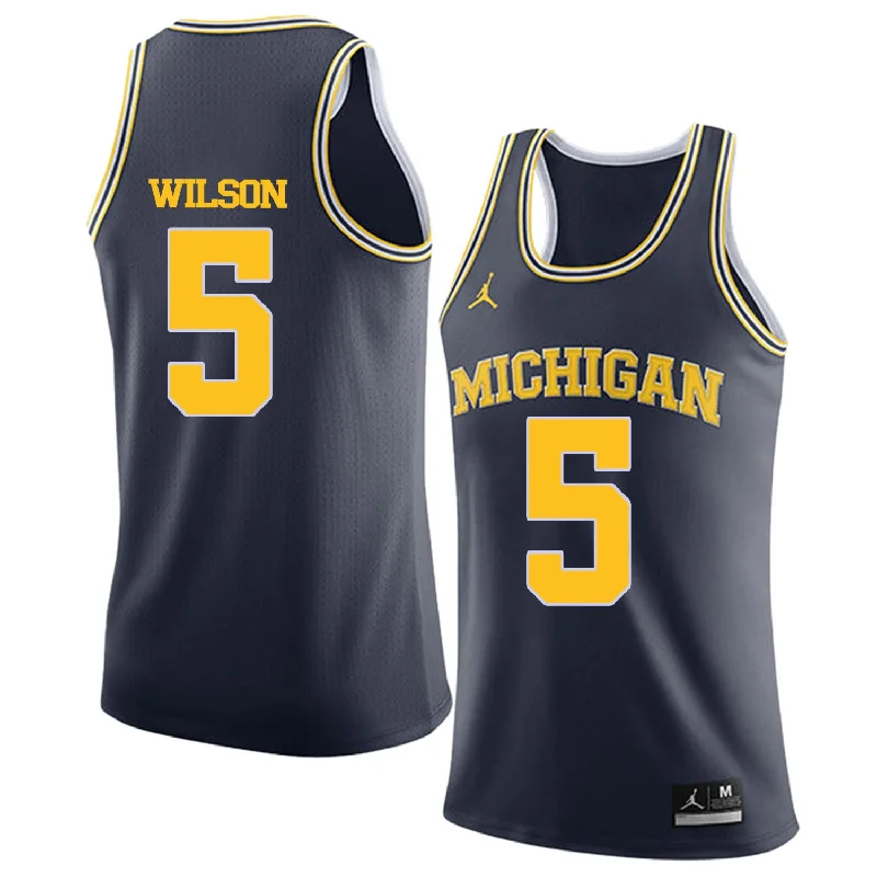 Basketball Jersey For Basketball Fans-University of Michigan 5 D.J. Wilson Navy College Basketball Basketball Jersey