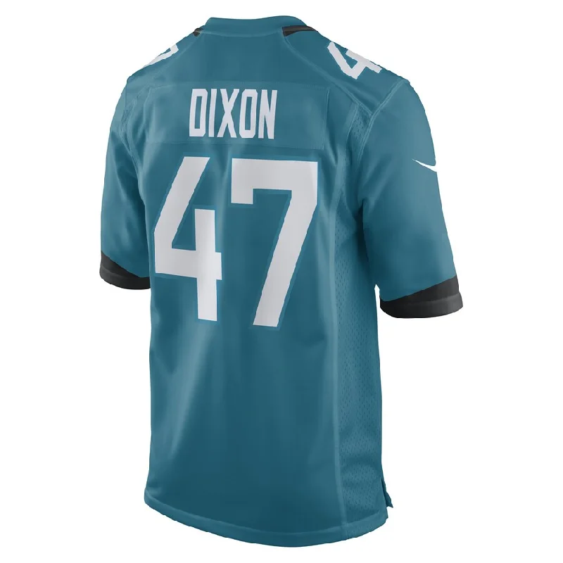 Rugby Jersey With Inner Mesh Lining-J.Jaguars #47 De'Shaan Dixon Teal Team Game Player Jersey Stitched American Football Jerseys