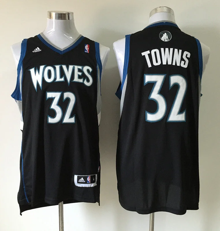 Basketball Jersey With Embroidery-Timberwolves 32 Towns Black New Revolution 30 Basketball Jersey