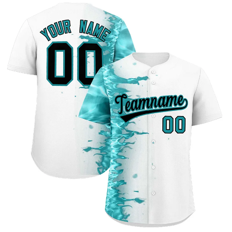 Football Jersey With Custom Name-Basketball Jersey With Custom Name-Baseball Jersey With Pockets-Custom White Personalized 3D Flame Design Authentic Baseball Jersey