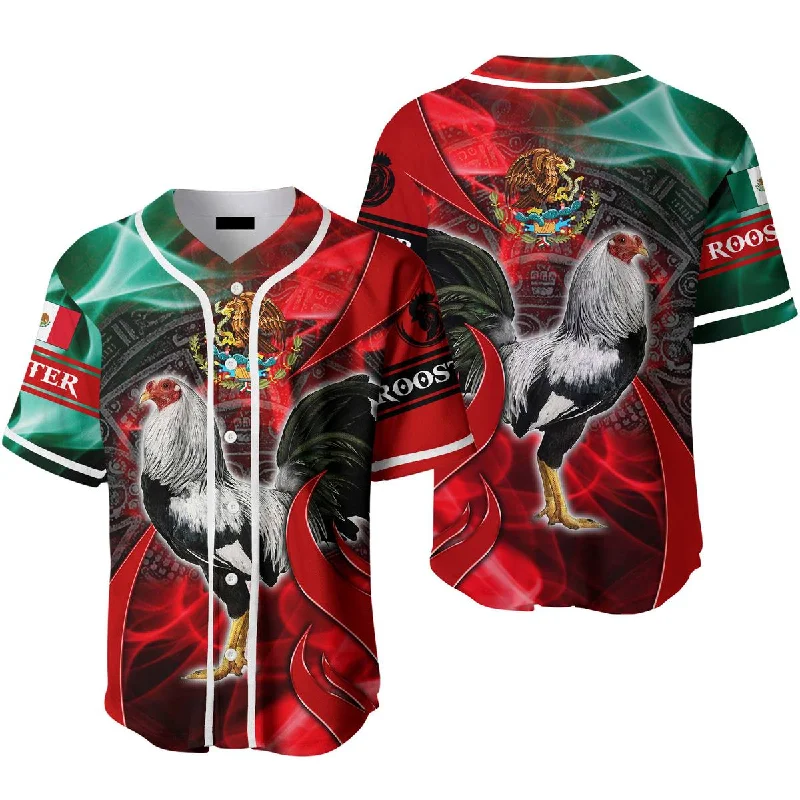 Football Jersey With Anti-Odor Treatment-Basketball Jersey With Anti-Odor Treatment-Baseball Jersey With Anime Graphics-Rooster Mexico - Gift For Mexicans, Mexico Lovers - Red And Green Baseball Jerseys For Men & Women