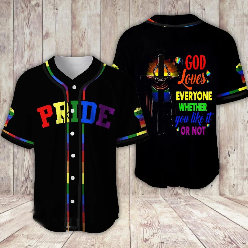 Football Jersey For Winter-Basketball Jersey For Winter-Baseball Jersey With Buttons-Lgbt Pride God Loves Everyone Whether You Like It Or Not Baseball Jersey Shirt