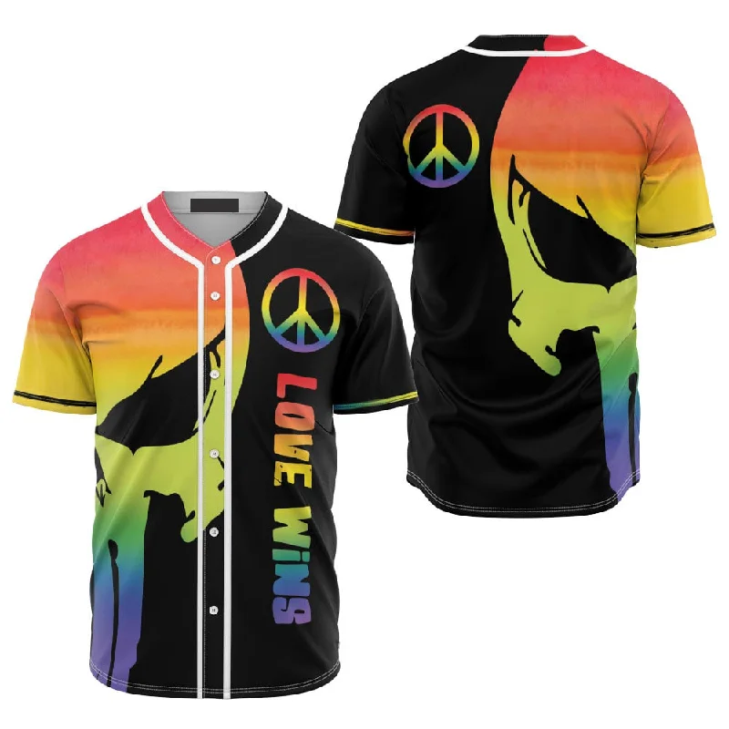 Football Jersey For Casual Wear-Basketball Jersey For Casual Wear-Baseball Jersey With Stripes-Skull LGBT Pride Love Wins Rainbow Skull Baseball Jersey Shirt, Perfect Gift for LGBT