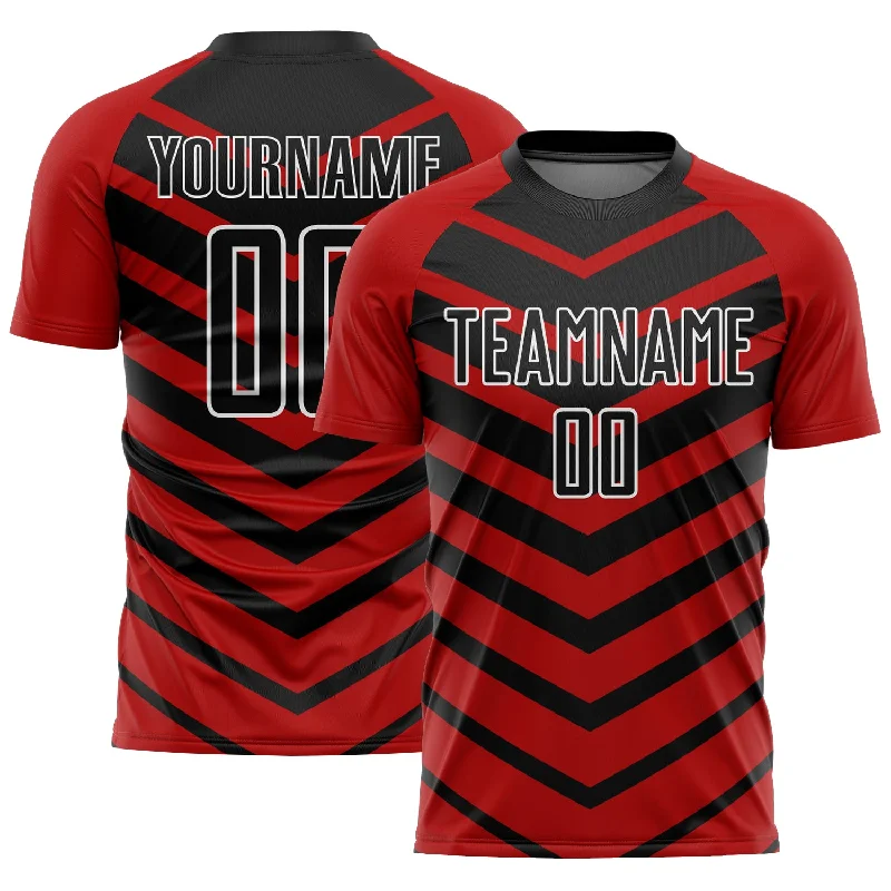 Football Jersey With Team Name-Custom Black Red-White Arrow Shapes Sublimation Soccer Uniform Jersey